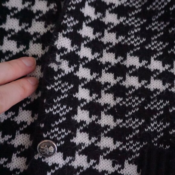 Vintage Tradition Sears Black White Knit Houndstooth Button Cardigan Sweater XL - Picture 7 of 11